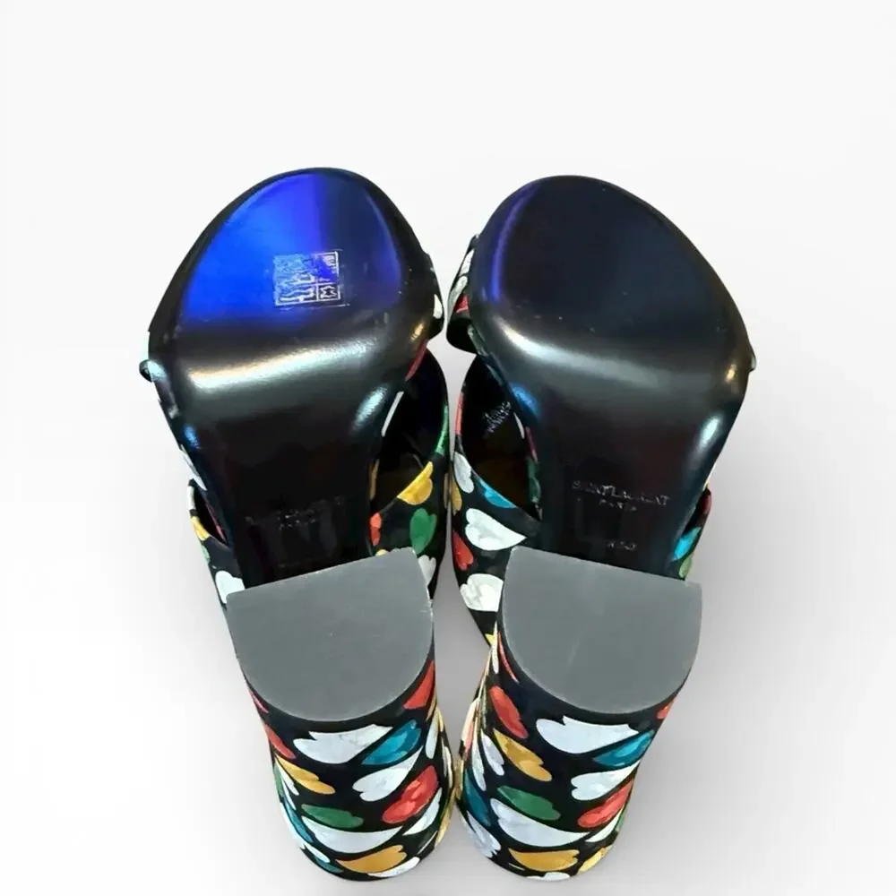 Saint Laurent Bianca 100 Black Heart Knotted Mule Sandals Block Heel 36.5 US 6.5 - Picture 12 of 14